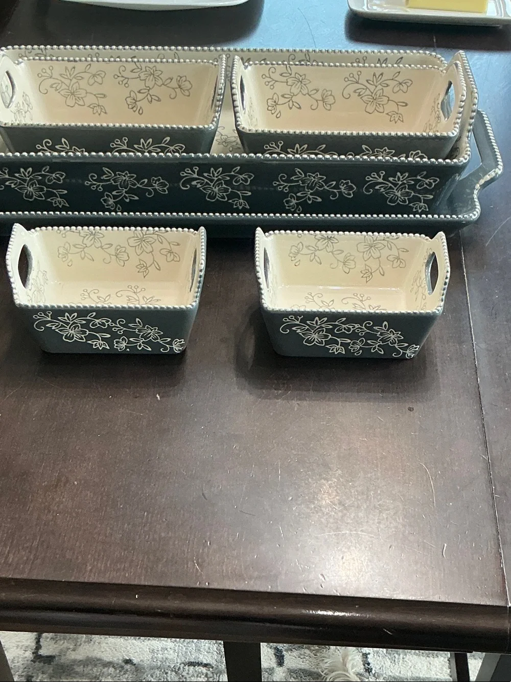 Temptations cream and black nested serving bowls and tray set